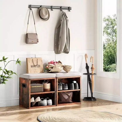 Banc de rangement pour chaussures moderne, cadre en bois et siège rembourré moelleux, repose-pieds pour entrée et chambre