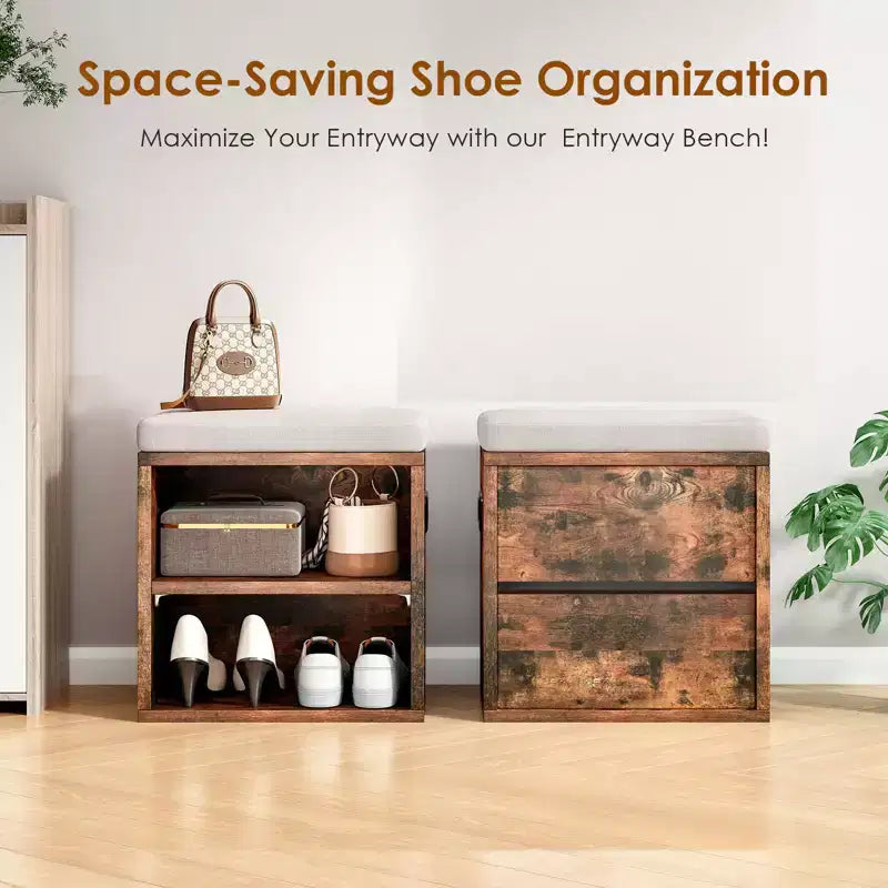Banc de rangement pour chaussures moderne, cadre en bois et siège rembourré moelleux, repose-pieds pour entrée et chambre