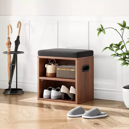 Banc de rangement pour chaussures moderne, cadre en bois et siège rembourré moelleux, repose-pieds pour entrée et chambre