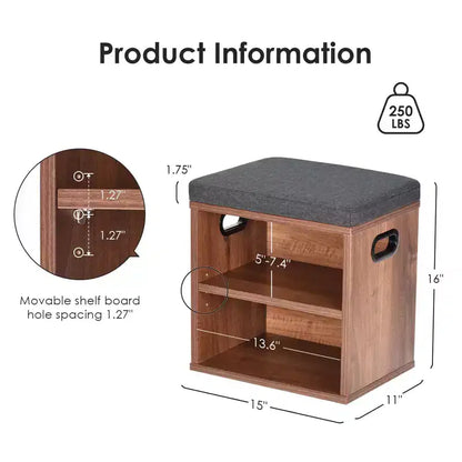 Banc de rangement pour chaussures moderne, cadre en bois et siège rembourré moelleux, repose-pieds pour entrée et chambre
