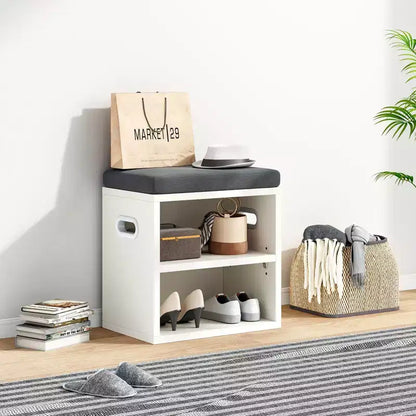Banc de rangement pour chaussures moderne, cadre en bois et siège rembourré moelleux, repose-pieds pour entrée et chambre