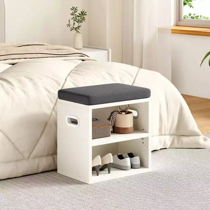 Banc de rangement pour chaussures moderne, cadre en bois et siège rembourré moelleux, repose-pieds pour entrée et chambre