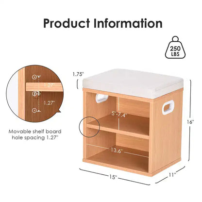 Banc de rangement pour chaussures moderne, cadre en bois et siège rembourré moelleux, repose-pieds pour entrée et chambre