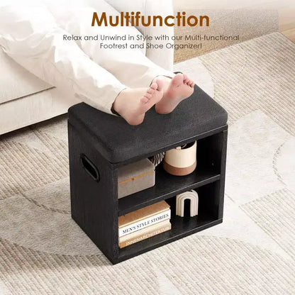 Banc de rangement pour chaussures moderne, cadre en bois et siège rembourré moelleux, repose-pieds pour entrée et chambre