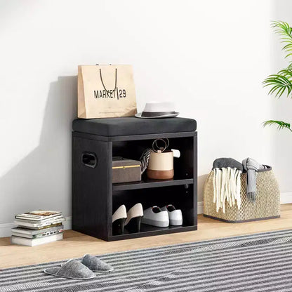 Banc de rangement pour chaussures moderne, cadre en bois et siège rembourré moelleux, repose-pieds pour entrée et chambre