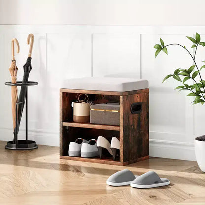 Banc de rangement pour chaussures moderne, cadre en bois et siège rembourré moelleux, repose-pieds pour entrée et chambre