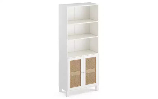 TUYOHW Farmhouse 5-Tier Tall Wood Bookshelves,Multi-Function Storage Bookshelf with Rattan Doors,Display Bookcases for Bedroom,Living Room