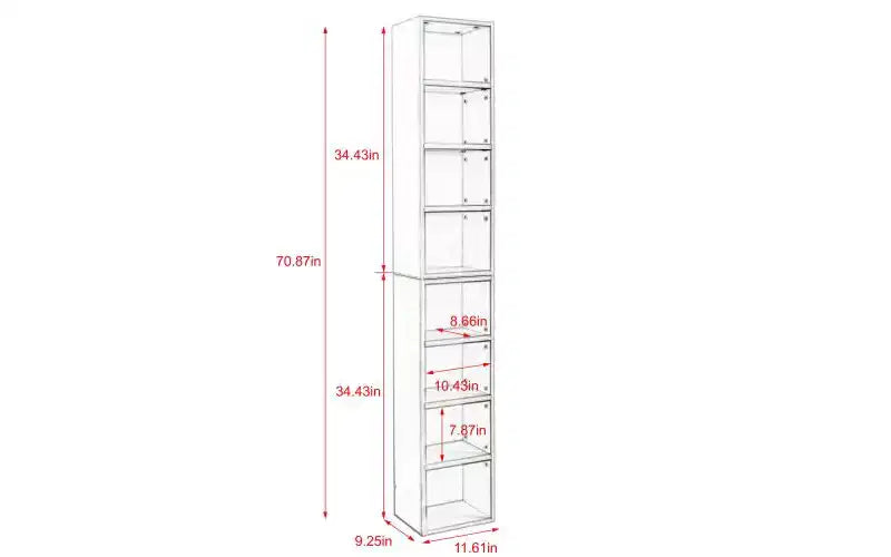 Étagère haute et étroite à 8 niveaux, meuble de rangement cubique réglable pour salon et bureau