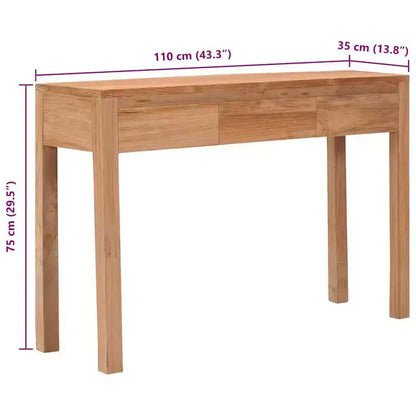 Console en bois de teck massif, table d'entrée ou de couloir de hauteur standard