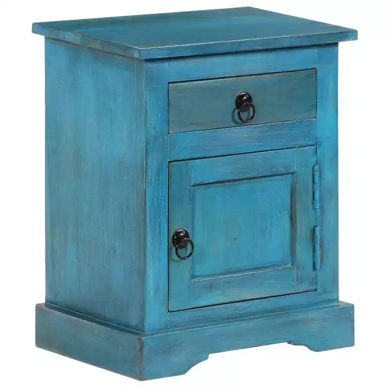Table de chevet avec rangement, en bois de manguier massif, table de chevet vintage bleue, 40x30x50 cm