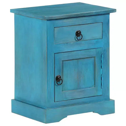 Table de chevet avec rangement, en bois de manguier massif, table de chevet vintage bleue, 40x30x50 cm