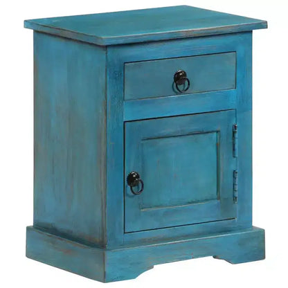 Table de chevet avec rangement, en bois de manguier massif, table de chevet vintage bleue, 40x30x50 cm