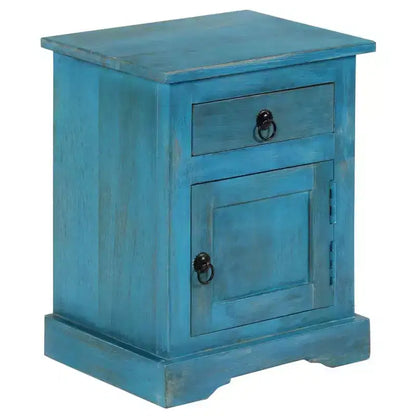 Table de chevet avec rangement, en bois de manguier massif, table de chevet vintage bleue, 40x30x50 cm