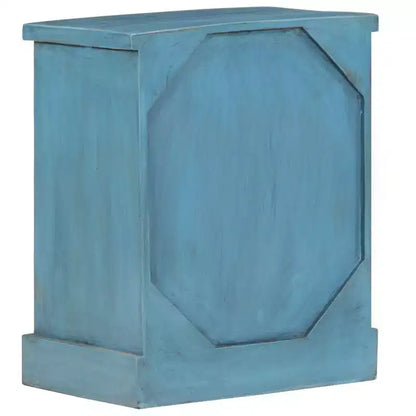 Table de chevet avec rangement, en bois de manguier massif, table de chevet vintage bleue, 40x30x50 cm