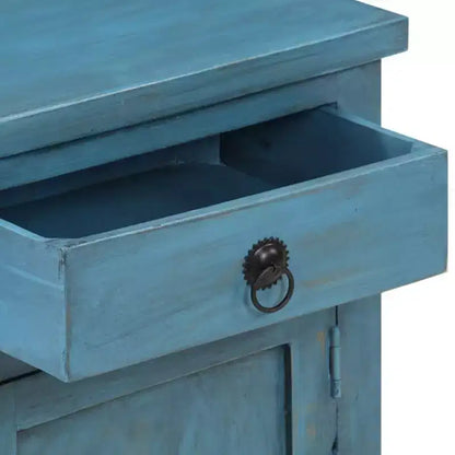 Table de chevet avec rangement, en bois de manguier massif, table de chevet vintage bleue, 40x30x50 cm