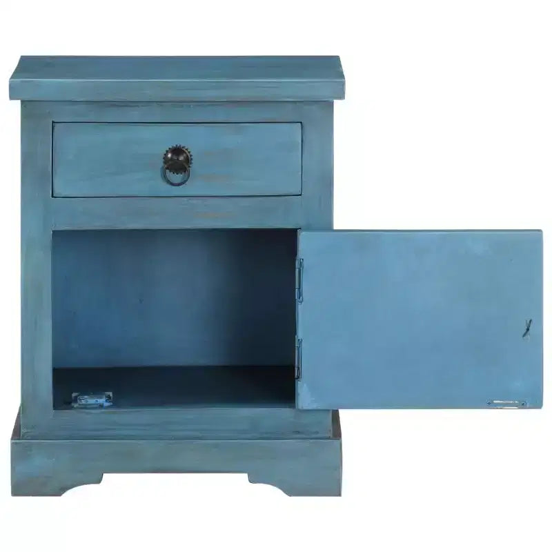 Table de chevet avec rangement, en bois de manguier massif, table de chevet vintage bleue, 40x30x50 cm