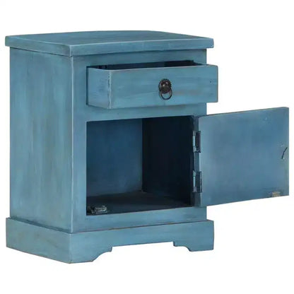 Table de chevet avec rangement, en bois de manguier massif, table de chevet vintage bleue, 40x30x50 cm