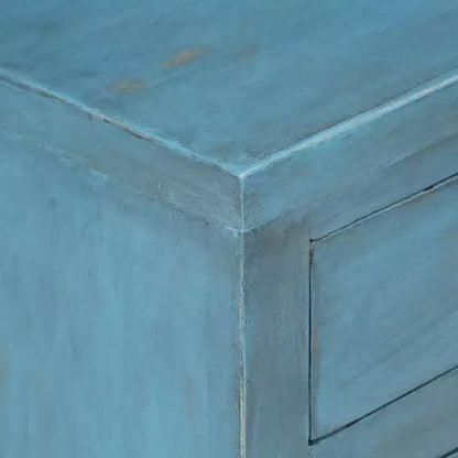 Table de chevet avec rangement, en bois de manguier massif, table de chevet vintage bleue, 40x30x50 cm