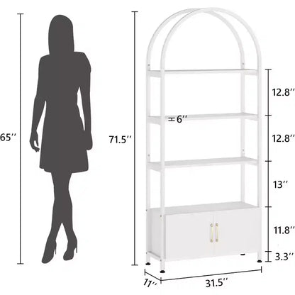 Étagère, Bibliothèque haute avec armoire en bois, Étagères de rangement sur pied pour salon et bureau à domicile, Blanc