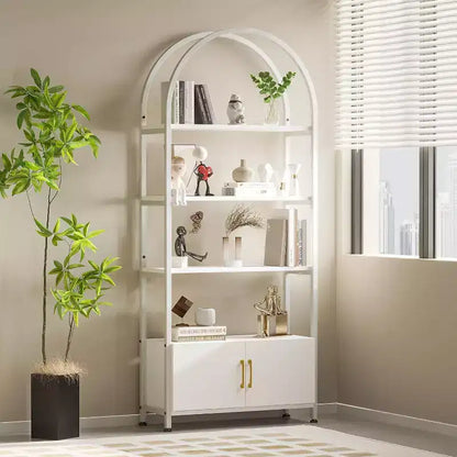 Étagère, Bibliothèque haute avec armoire en bois, Étagères de rangement sur pied pour salon et bureau à domicile, Blanc