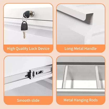 Classeur latéral blanc verrouillable à 4 tiroirs de 132 cm de haut, classeur métallique pour bureau à domicile, compatible format légal/lettre/A4/F4