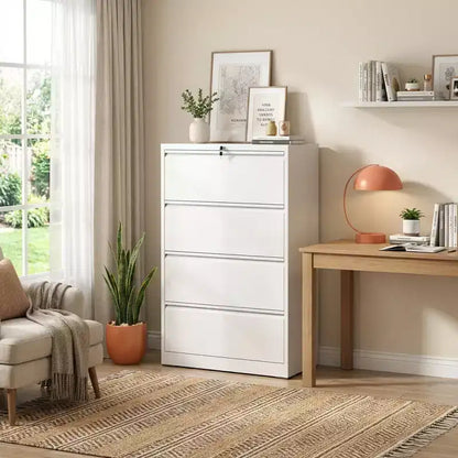 Classeur latéral blanc verrouillable à 4 tiroirs de 132 cm de haut, classeur métallique pour bureau à domicile, compatible format légal/lettre/A4/F4