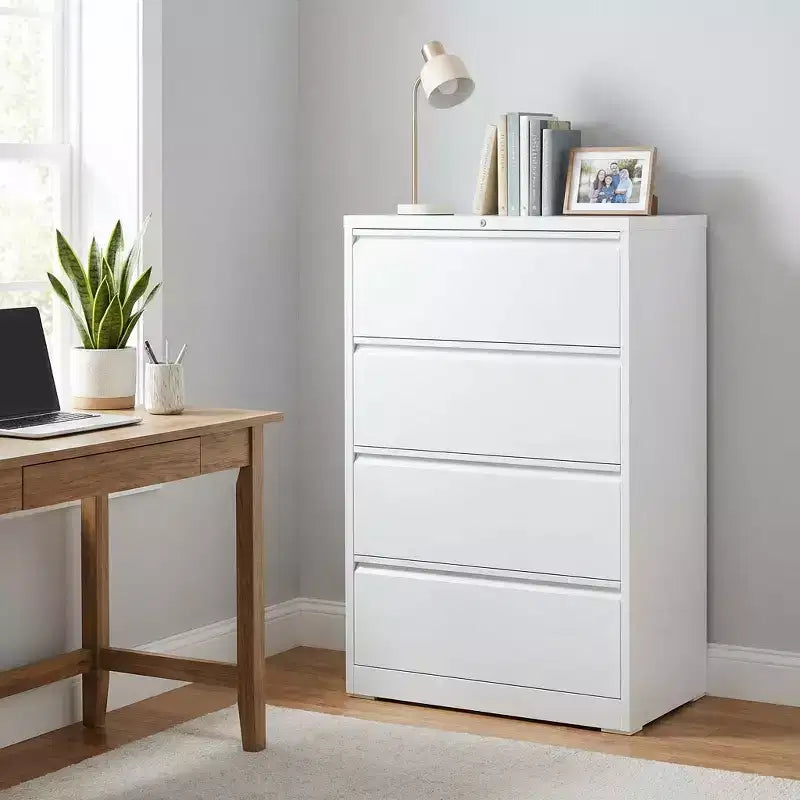 Classeur latéral blanc verrouillable à 4 tiroirs de 132 cm de haut, classeur métallique pour bureau à domicile, compatible format légal/lettre/A4/F4