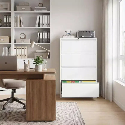 Classeur latéral blanc verrouillable à 4 tiroirs de 132 cm de haut, classeur métallique pour bureau à domicile, compatible format légal/lettre/A4/F4