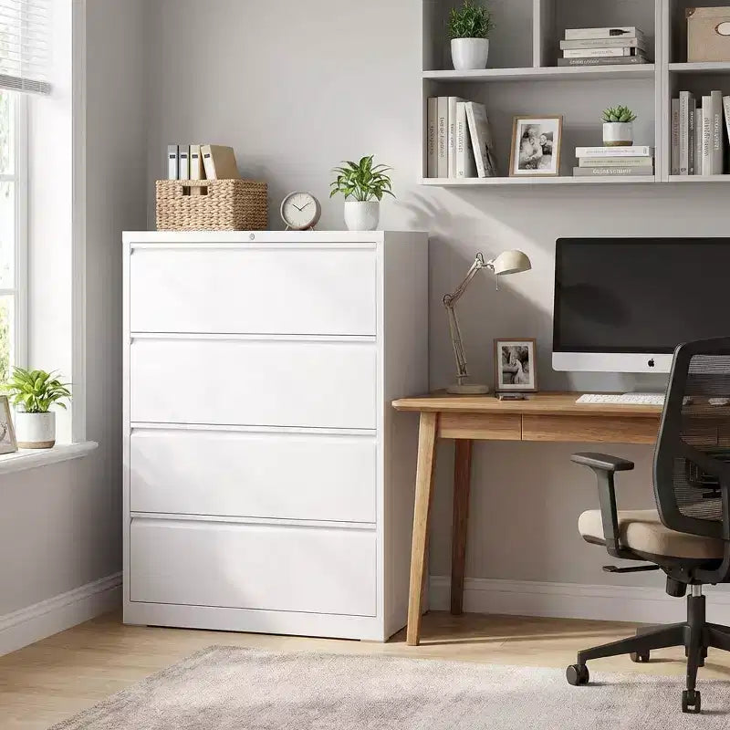 Classeur latéral blanc verrouillable à 4 tiroirs de 132 cm de haut, classeur métallique pour bureau à domicile, compatible format légal/lettre/A4/F4
