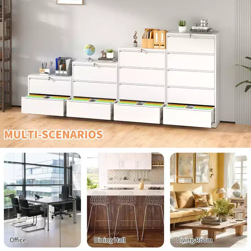 Classeur latéral blanc verrouillable à 4 tiroirs de 132 cm de haut, classeur métallique pour bureau à domicile, compatible format légal/lettre/A4/F4