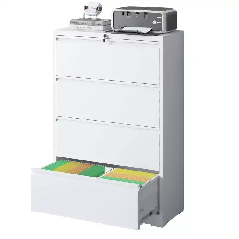 Classeur latéral blanc verrouillable à 4 tiroirs de 132 cm de haut, classeur métallique pour bureau à domicile, compatible format légal/lettre/A4/F4