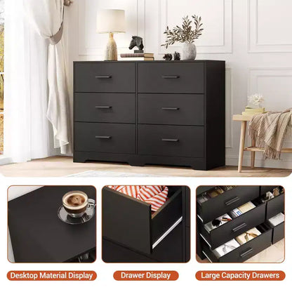 Commode à 6 tiroirs, commode de rangement moderne à structure durable avec tiroirs profonds, dispositif anti-basculement pour la maison, le bureau, le salon