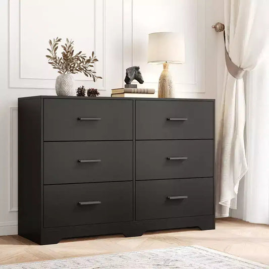 Chest of Drawers w/6 Drawers, Modern Drawer Dresser Durable Structure with Deep Drawers, Anti-Tipping Device for Home, Office, Living Room