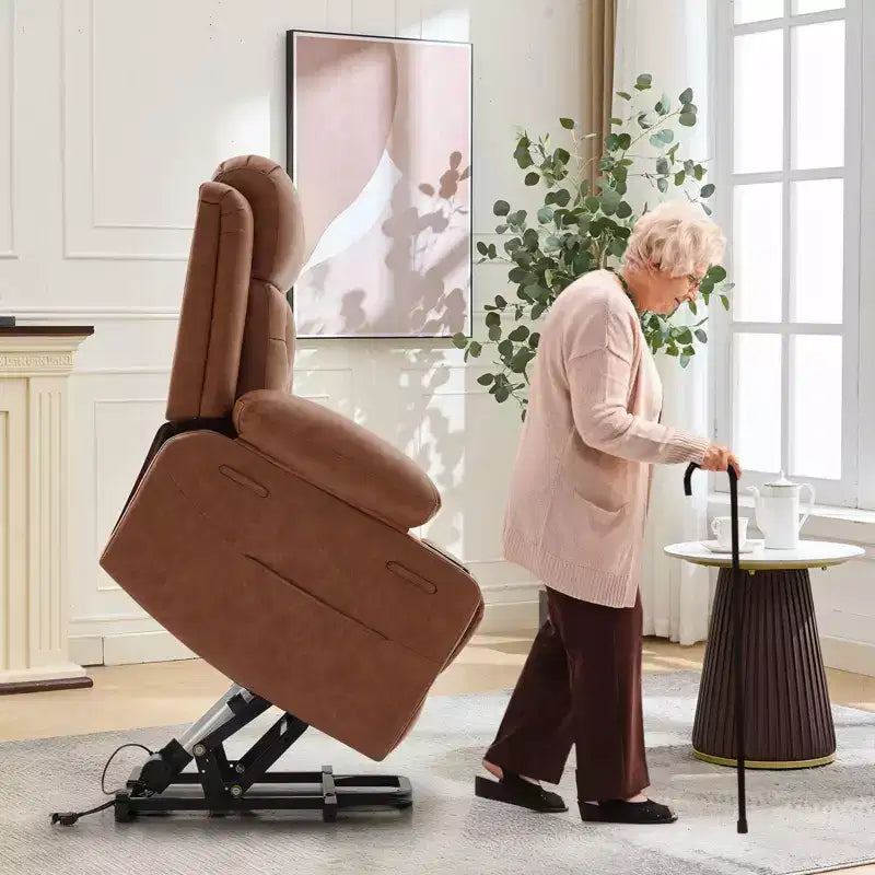 Fauteuil inclinable électrique surdimensionné 42" en cuir PU avec massage et chauffage, deux porte-gobelets et poches latérales