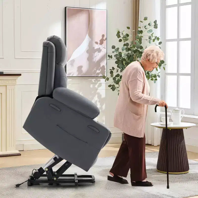 Fauteuil inclinable électrique surdimensionné 42" en cuir PU avec massage et chauffage, deux porte-gobelets et poches latérales