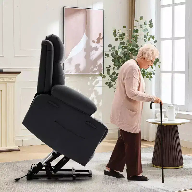 Fauteuil inclinable électrique surdimensionné 42" en cuir PU avec massage et chauffage, deux porte-gobelets et poches latérales