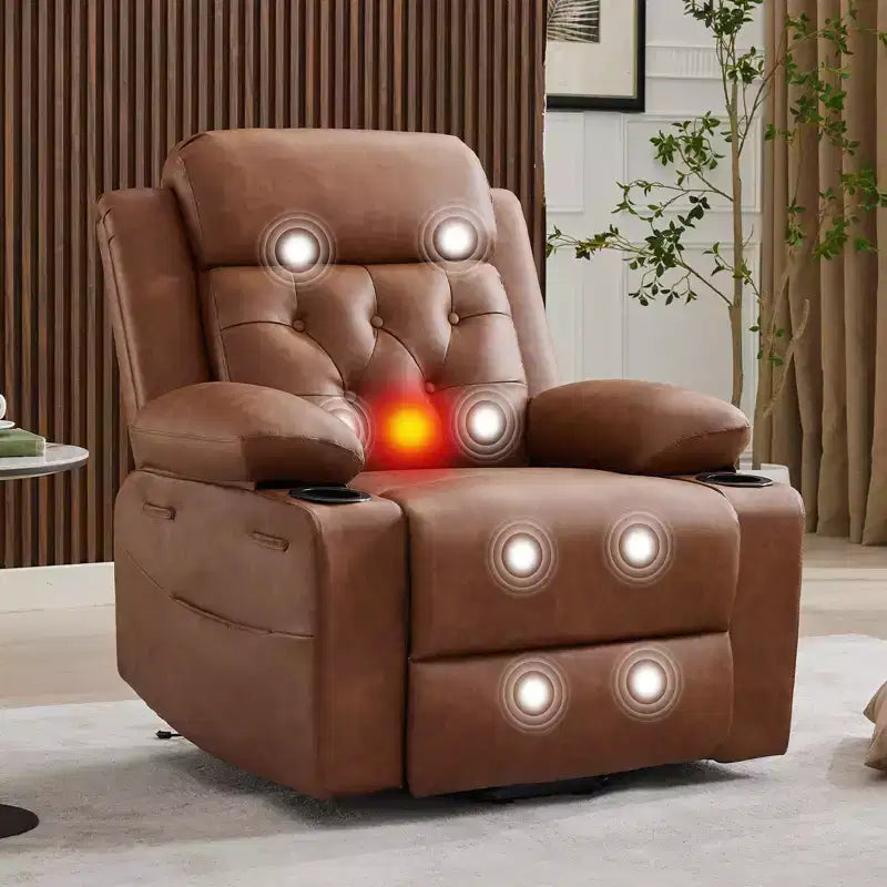 Fauteuil inclinable électrique surdimensionné 42" en cuir PU avec massage et chauffage, deux porte-gobelets et poches latérales