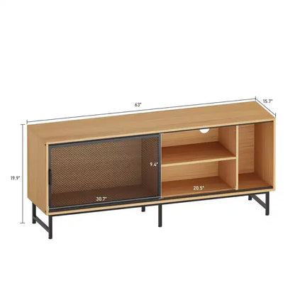 Meuble TV Moderne pour Téléviseurs jusqu'à 65 pouces, Meuble de Rangement TV en Bois de 160 cm avec Porte Coulissante en Maille Métallique, Table Console Multimédia pour Salon et Chambre à Coucher