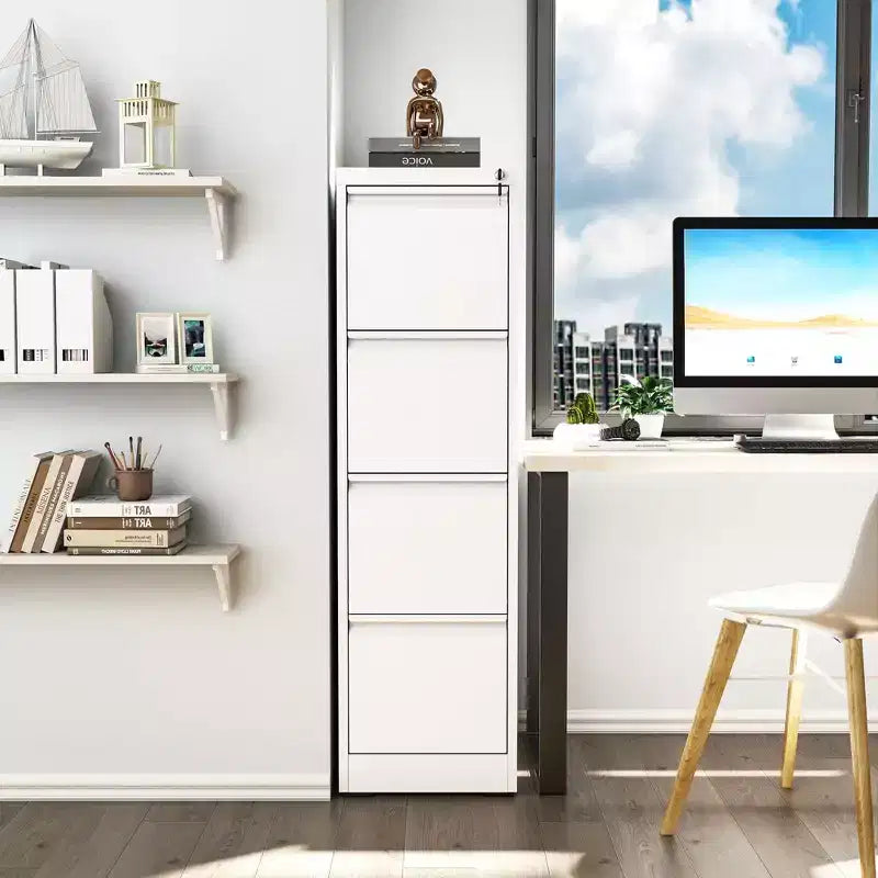 Classeur vertical 4 tiroirs en métal blanc de 132 cm de haut avec serrure, armoire de classement en acier pour bureau à domicile, compatible A4/Legal/Lettre