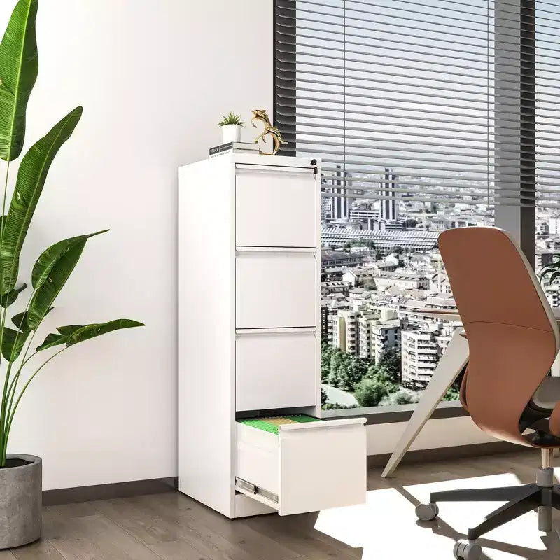 Classeur vertical 4 tiroirs en métal blanc de 132 cm de haut avec serrure, armoire de classement en acier pour bureau à domicile, compatible A4/Legal/Lettre