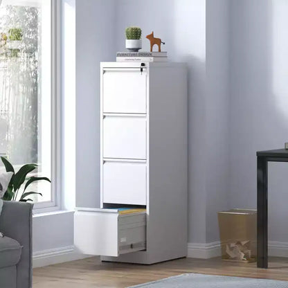 Classeur vertical 4 tiroirs en métal blanc de 132 cm de haut avec serrure, armoire de classement en acier pour bureau à domicile, compatible A4/Legal/Lettre