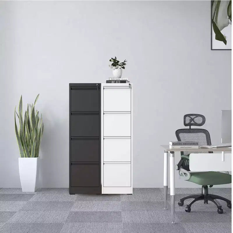 Classeur vertical 4 tiroirs en métal blanc de 132 cm de haut avec serrure, armoire de classement en acier pour bureau à domicile, compatible A4/Legal/Lettre