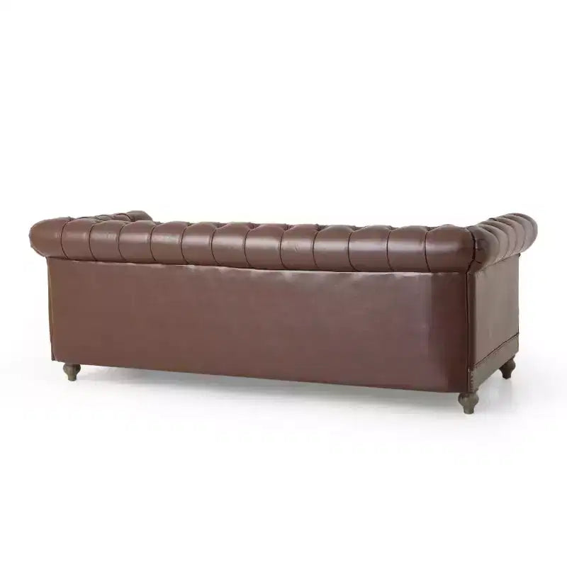 Canapé Chesterfield classique 3 places, dossier capitonné, clous décoratifs, pieds en bois, canapé d'appoint en similicuir pour salon
