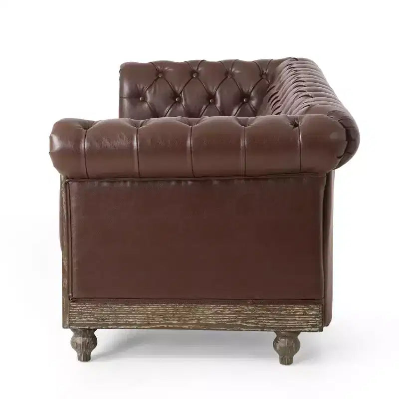 Canapé Chesterfield classique 3 places, dossier capitonné, clous décoratifs, pieds en bois, canapé d'appoint en similicuir pour salon