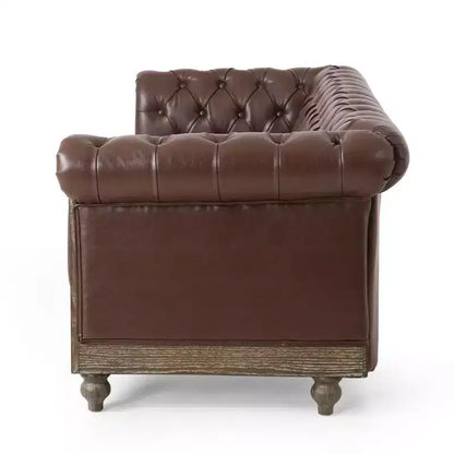 Canapé Chesterfield classique 3 places, dossier capitonné, clous décoratifs, pieds en bois, canapé d'appoint en similicuir pour salon