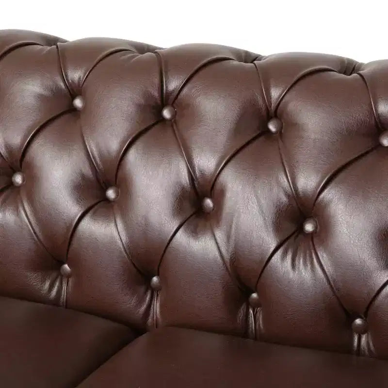Canapé Chesterfield classique 3 places, dossier capitonné, clous décoratifs, pieds en bois, canapé d'appoint en similicuir pour salon