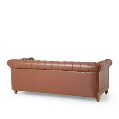 Canapé Chesterfield classique 3 places, dossier capitonné, clous décoratifs, pieds en bois, canapé d'appoint en similicuir pour salon