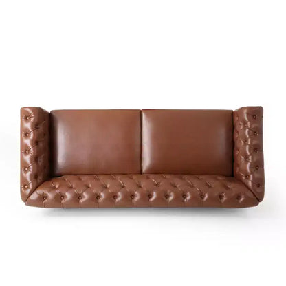 Canapé Chesterfield classique 3 places, dossier capitonné, clous décoratifs, pieds en bois, canapé d'appoint en similicuir pour salon