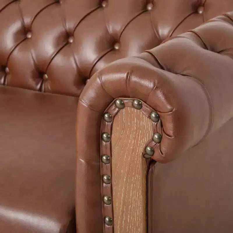 Canapé Chesterfield classique 3 places, dossier capitonné, clous décoratifs, pieds en bois, canapé d'appoint en similicuir pour salon