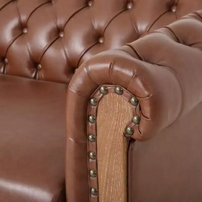 Canapé Chesterfield classique 3 places, dossier capitonné, clous décoratifs, pieds en bois, canapé d'appoint en similicuir pour salon
